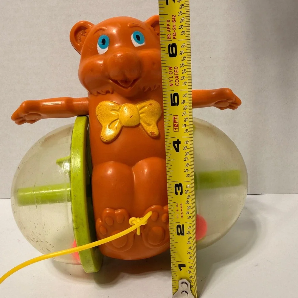 Vintage 1978 Fisher Price 642 Tumble Bear Pull Toy Orange‎ Rattle Made in USA